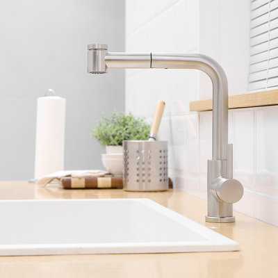 Robinet de cuisine contemporain avec bec rétractable, finition noire, acier inoxydable, robinets de cuisine en céramique, douchette extractible