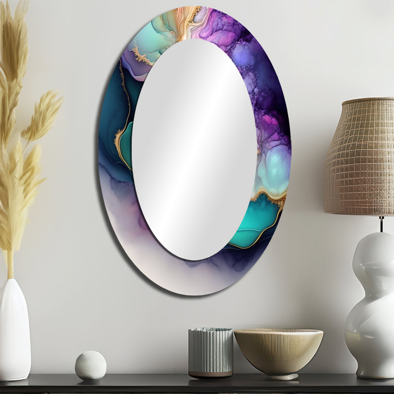 Miroir mural moderne bleu et violet abstrait Geode II, 36 po x 24 po