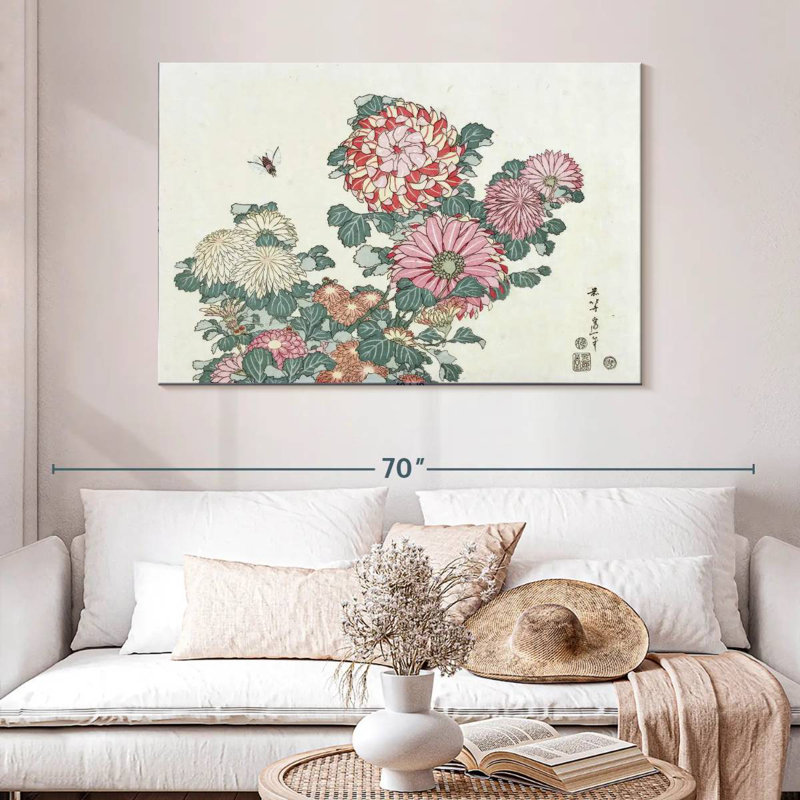 Harnek Chrysanthemums And A Honey Bee, 32" H x 48" W