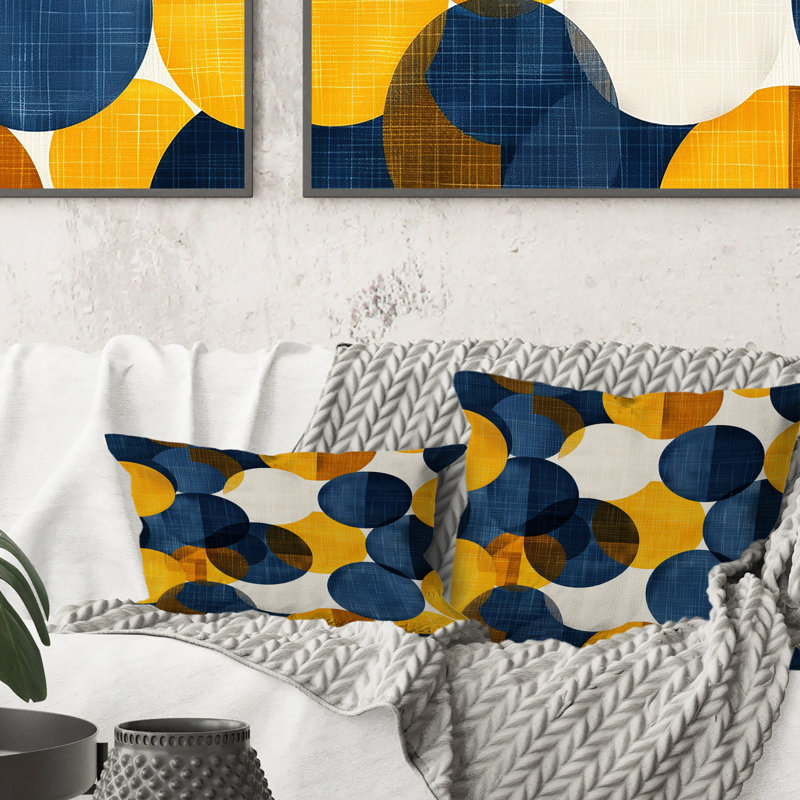Coussin lombaire rétro bleu jaune Midcentury I - Midcentury