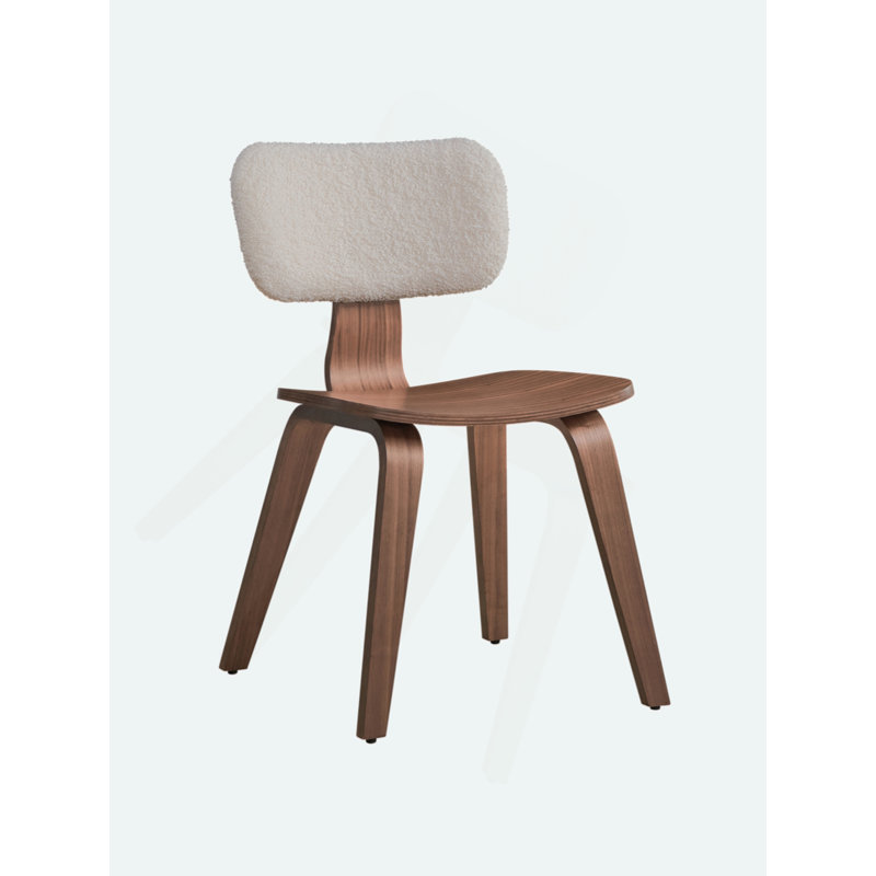 Casson White Velvet and Walnut Upholstered Side Chair