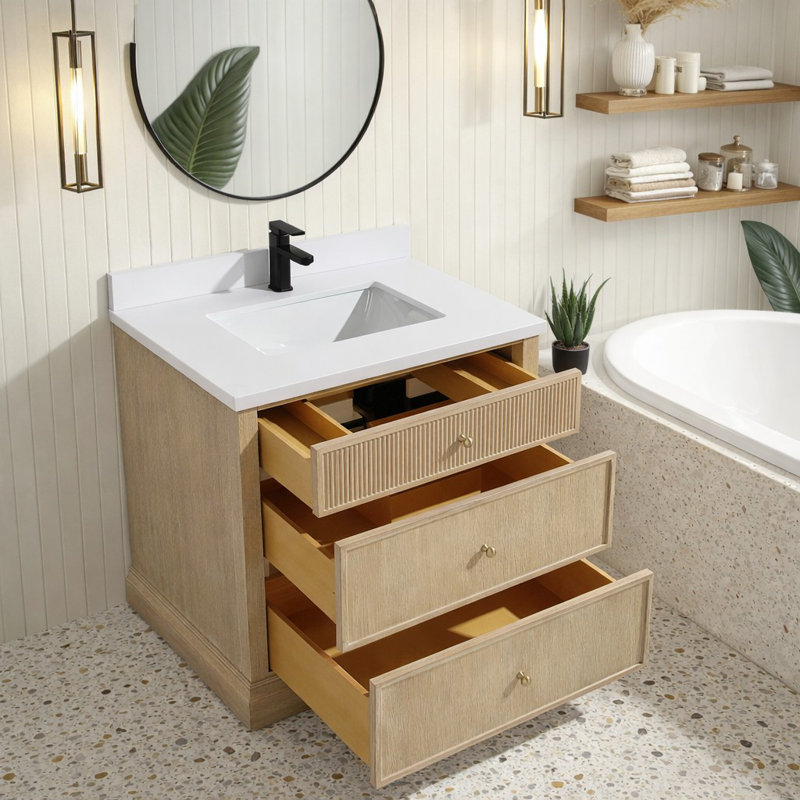 Meuble-lavabo simple avec plateau en pierre reconstituée Redondo, 30"