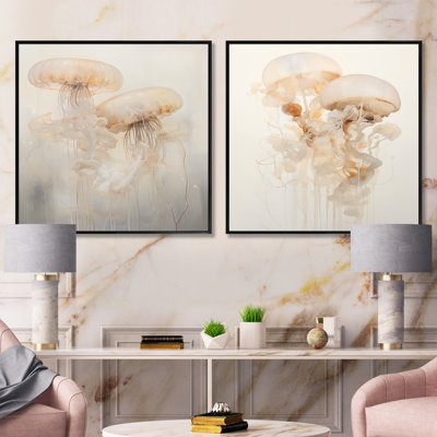 Minimalisme Jellyfish Dreams - animaux, ensemble de 2 collages carrés