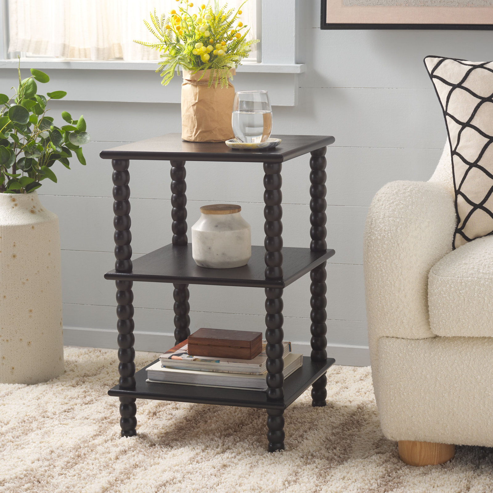 Netta 16" Pine End Table, Matte Black