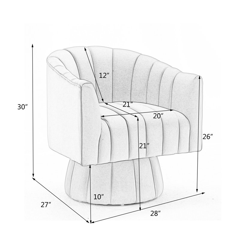 Fauteuil demi-tonneau pivotant en velours capitonné de 28 pouces de largeur Murrow, Velours beige