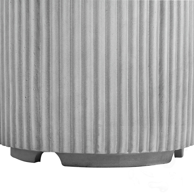 Outdoor Round Tank Cover Table With Vertical Fluted Design, Gray