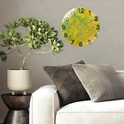 Green Numbers On Textured Clock Face Art - 12'' Modern Glass Wall Clock
