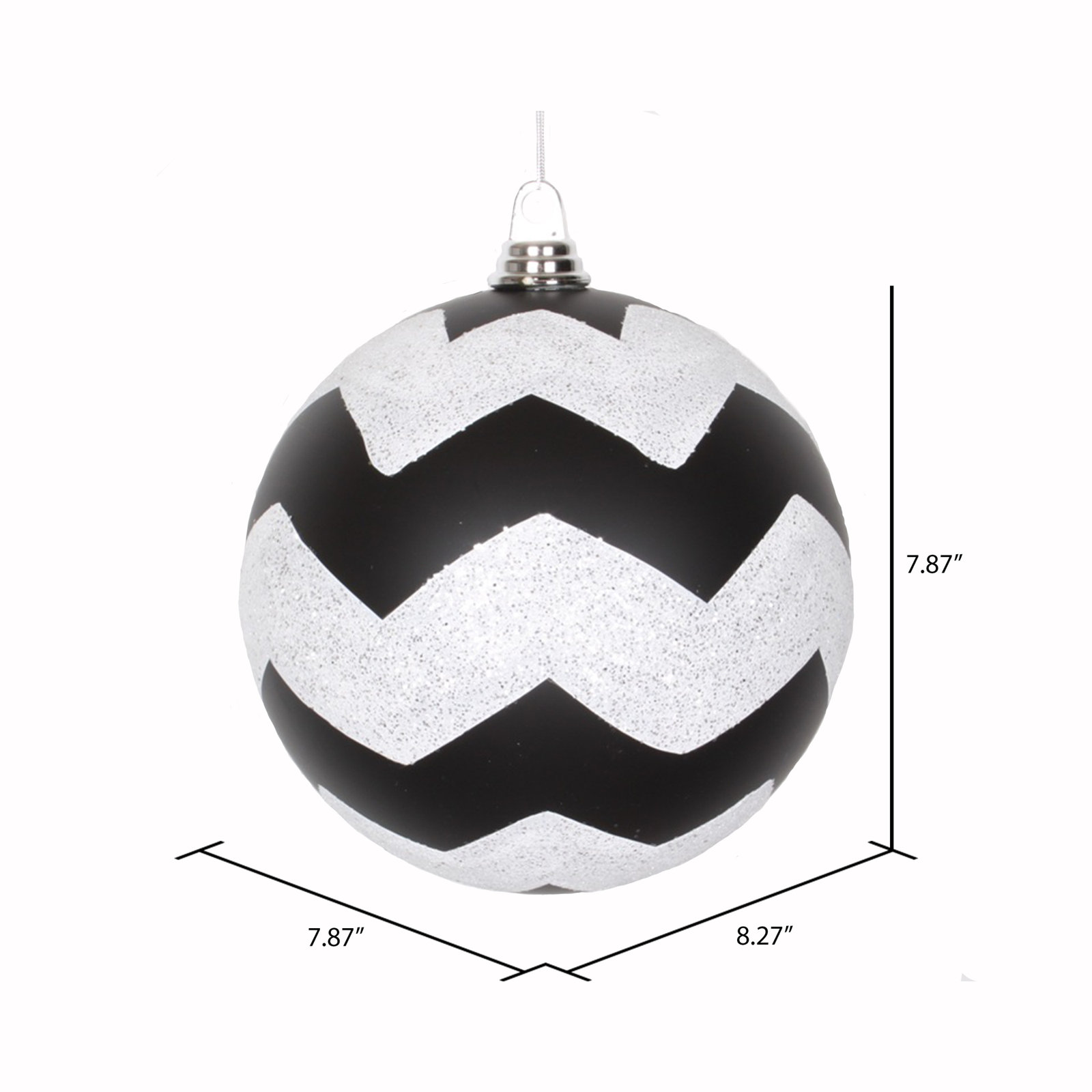 Chevron Shatterproof Christmas Ball Ornament, Black / White, 7.87" H x 7.87" W x 8.27" D