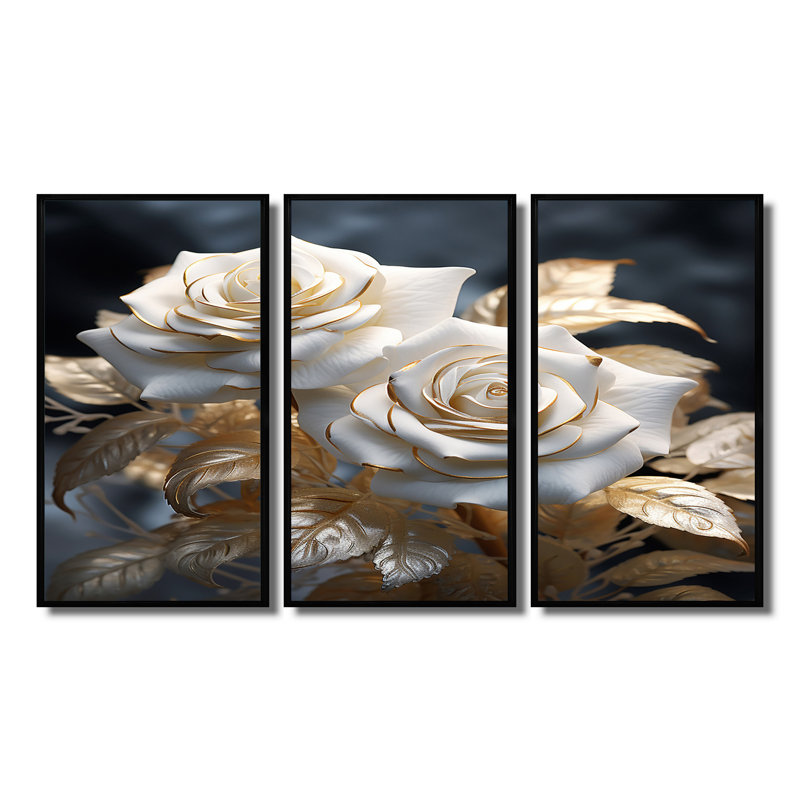 «Maness - Roses», ensemble de reproduction d'art mural, Cadre flottant noir, H 28 po x l 36 po x P 1 po
