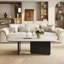 Table basse de style Mid-Century 51,18 po, plateau en pierre frittée beige, 3 pieds en bois massif noir-1847946065-1847946064