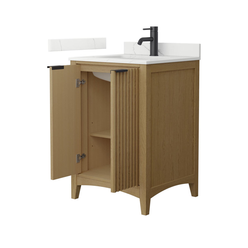 Palmilla 24" Freestanding Single Bathroom Vanity with Quartz Top, Beige, Matte Black, White Quartz