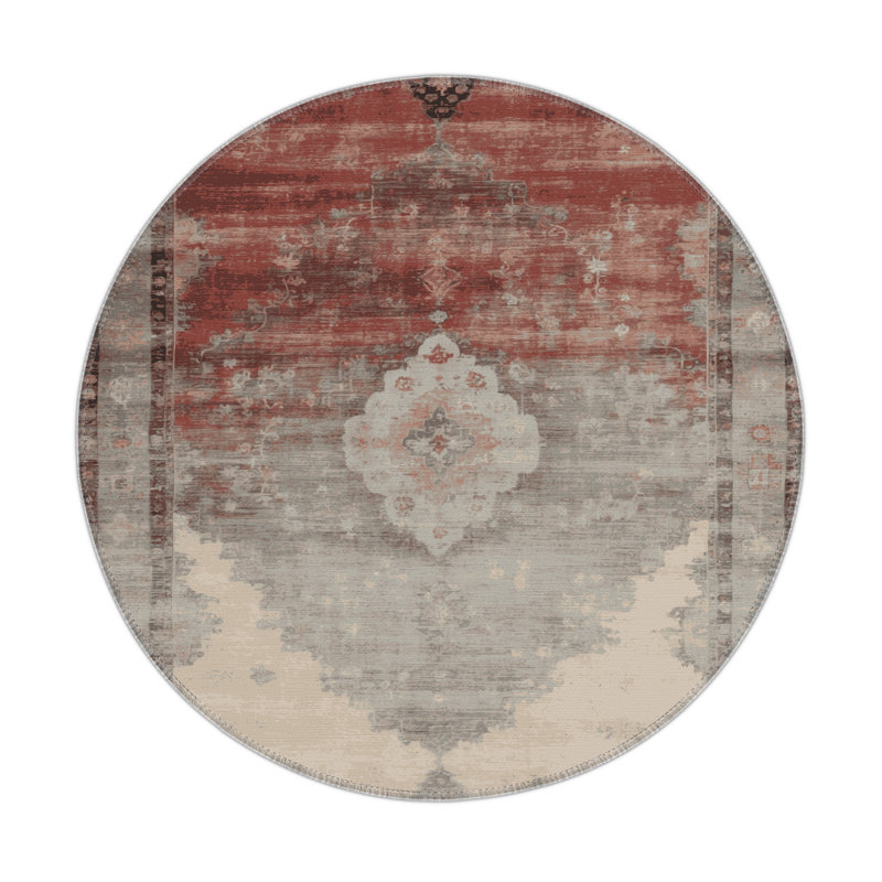 Overdyed Beige Indoor and Outdoor Area Rug, Round 5'