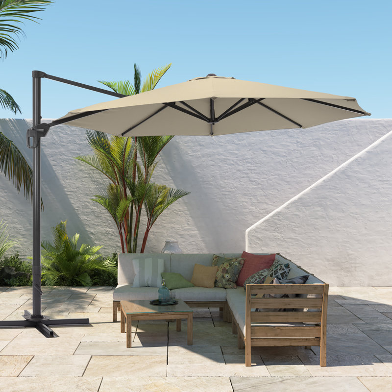 Parasol en porte-à-faux avec manivelle 132 po Fontagne, Beige