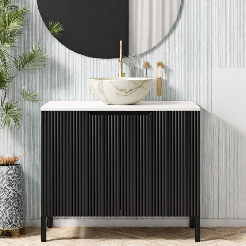 Meuble-lavabo autoportant moderne avec lavabo et rangement en céramique moderne