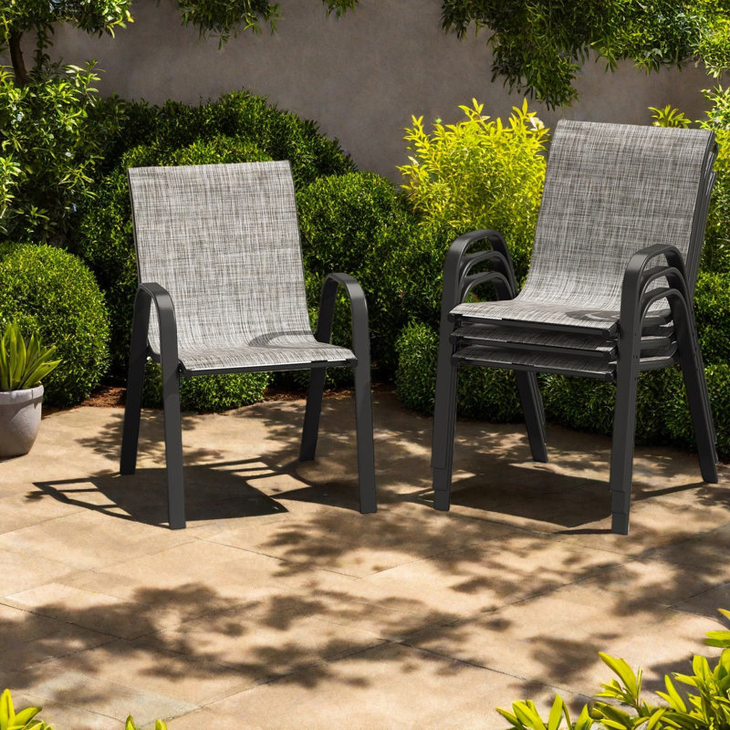Chaises de patio empilables, ensemble moderne en métal textilene pour balcon