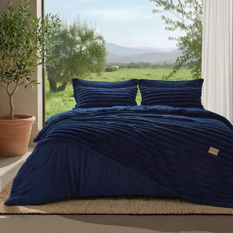 Bedsure Full 2-in-1 Comforter Set with Detachable Fluffy Blanket – Pageant Blue SnapTech Design Bed-in-a-bag, All-Season Bedding Set(Set of 6) for Dorm Room