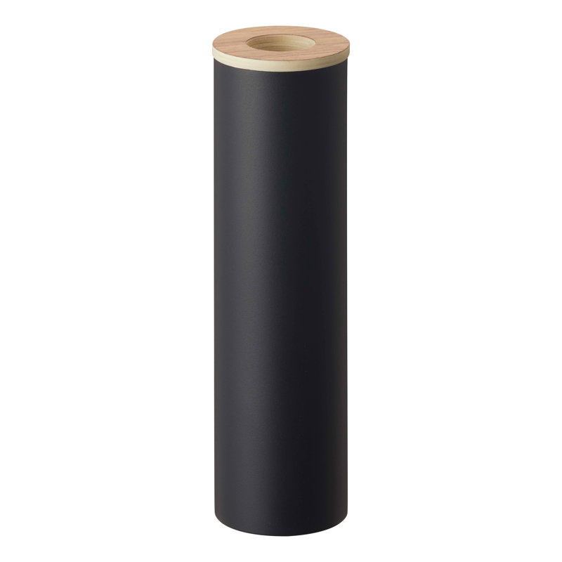 Étui à mouchoirs rond Yamazaki Home, acier et bois, petit, couvercle, Noyer