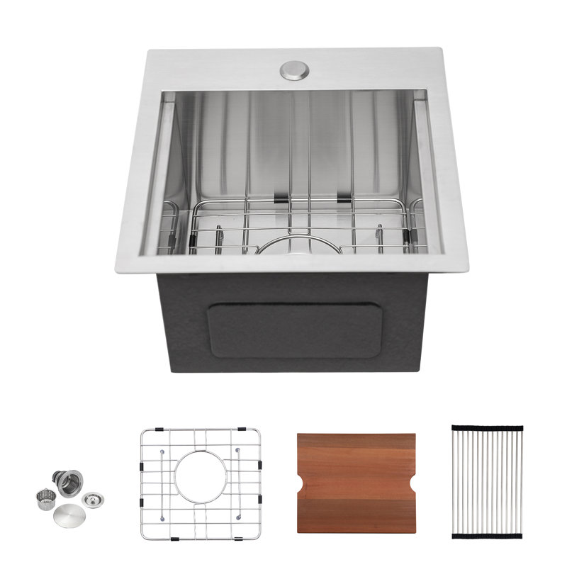15 Inch Drop In Kitchen Sink - 15 " X 15" X 9" Kitchen Sink Stainless Steel 16 Gauge Workstation Sink Drop-In Topmount Single Bowl Kitchen Sink