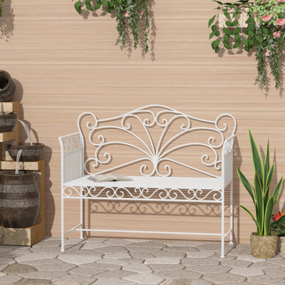 Cream White Outdoor Patio Bench 43", With For Garden, Backyard, Poolside, Lawn, Metal, Elegant Style Bench, White, Made Of Robust Metal