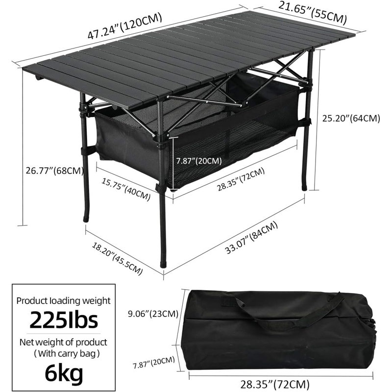 Table de pique-nique d'extérieur pliante en aluminium