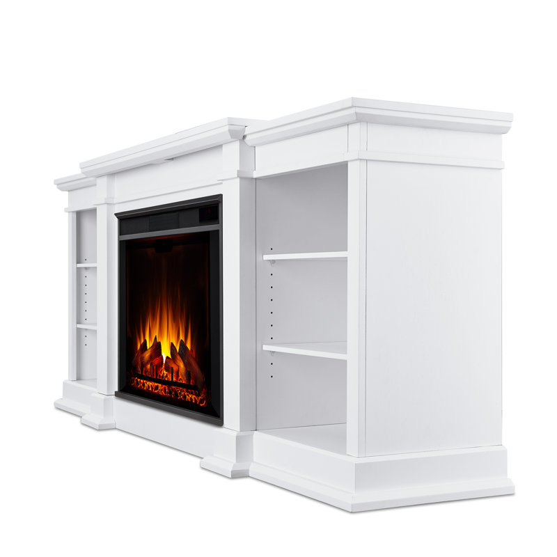 White Grand Electric Fireplace TV Stand with Adjustable Shelves