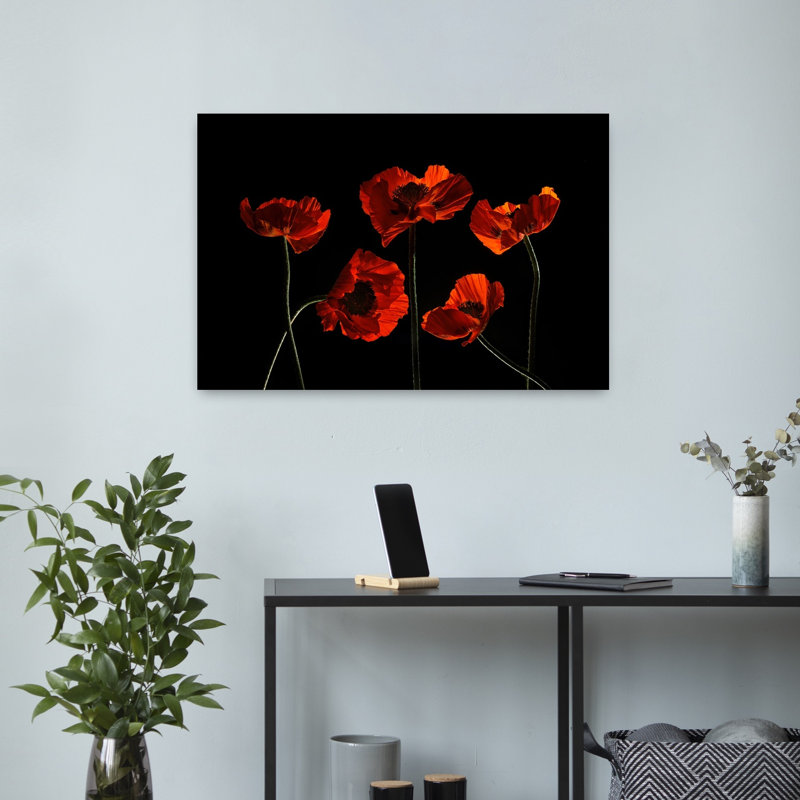 Art contemporain coquelicot, H 16 po x l 24 po