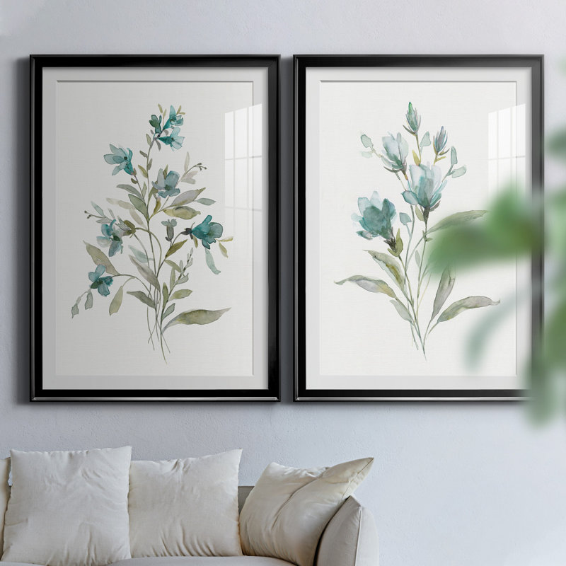 Linen Botanical III - ensemble de 2 reproductions d'art, H 26,5 po x l 73 po x P 1,5 po, Papier encadré noir, Blanc