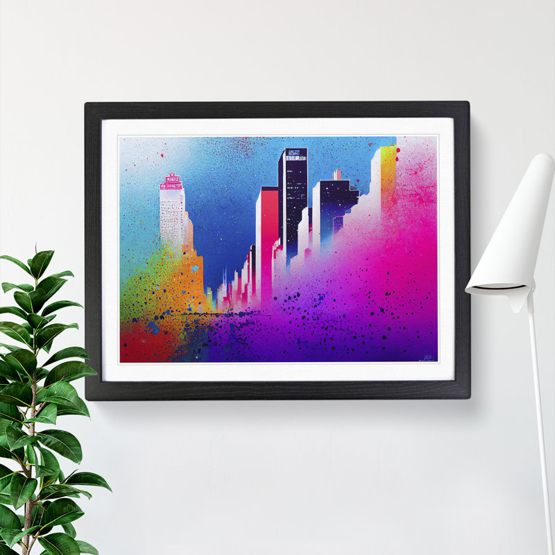 Skyscraper Skyline Splashed Vol.3 Abstract - Framed Print, 25cm H x 34cm W x 2cm D, Black