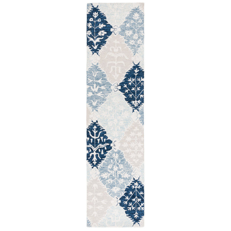 Cuerdas Ebony Hand Tufted Wool Pile Floral Rug, Runner 2'3" x 9'