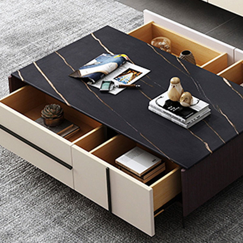 Table basse italienne en granit noir minimaliste