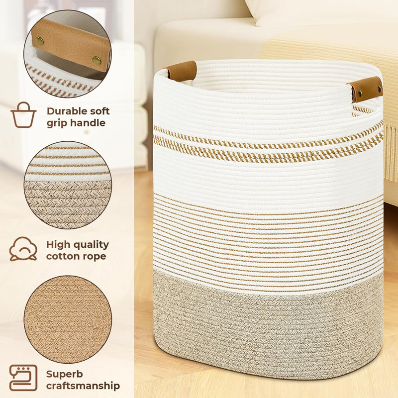 Handcrafted Cotton Laundry Basket With Handles - Stylish Storage Hamper For Blankets, Clothes, And Bedroom Essentials, Tall And Large Design