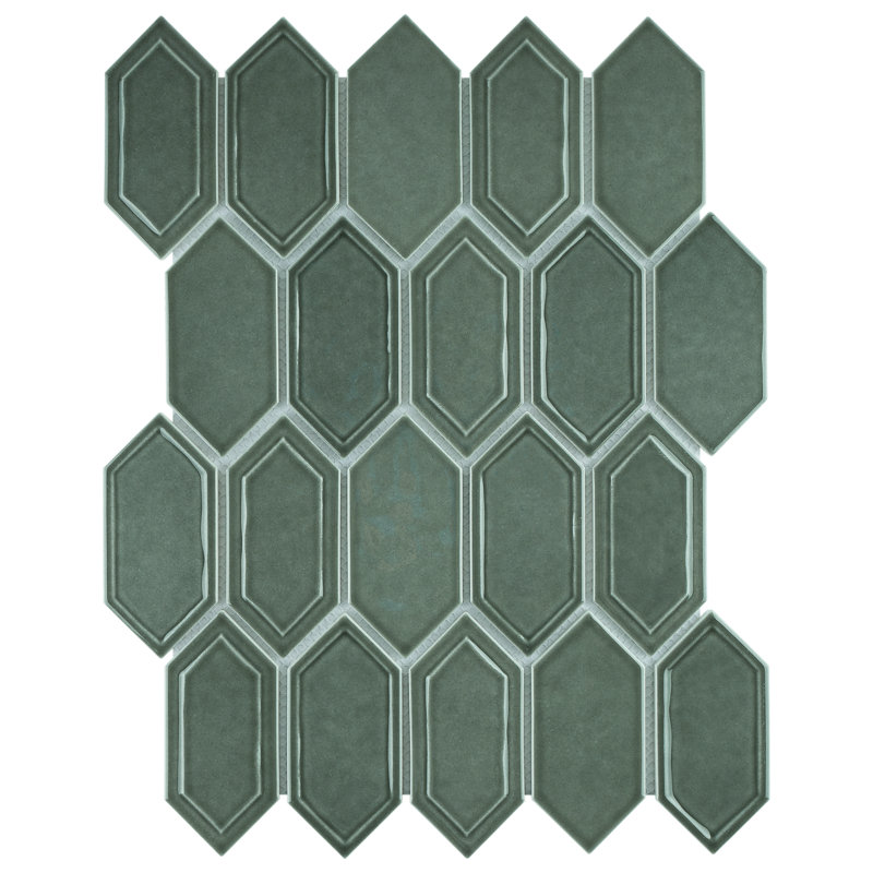 Classic 13.31 in. x 10.24 in. Picket Glossy Glass Mosaic Tile, Green