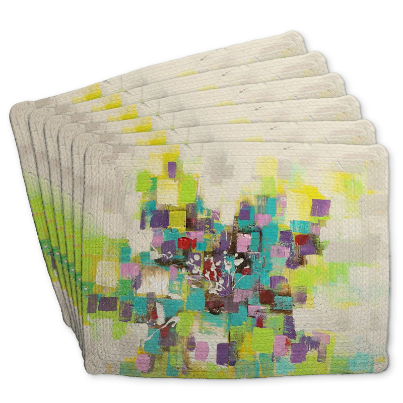 Braided Polyester Andaluss Set of 6 | Abstract Squares Flowers