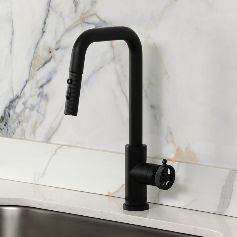 Kingston Brass Wendell Single-Handle Pull-Down Kitchen Faucet, Matte Black