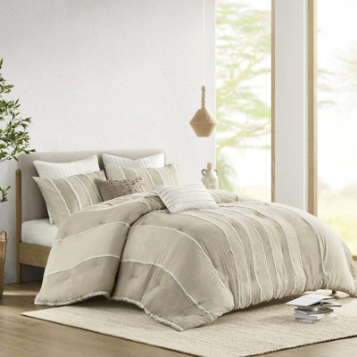 3 pièces d'édredon taupe très grand / très grand - Rembourrage en coton orné de garniture lavable à la machine