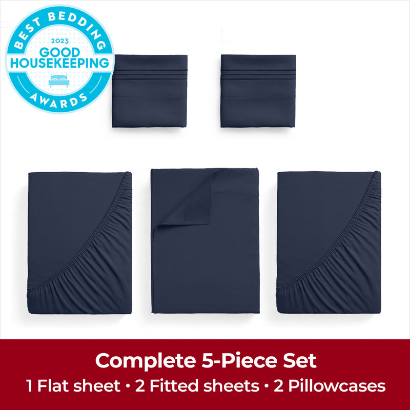 Ensemble de draps Mellanni 1800, Ensemble de draps divisés très grand lit avec 2 , Bleu royal