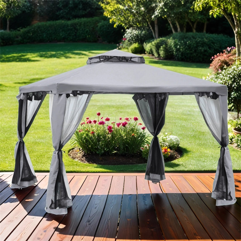 Outdoor Steel Gazebo, 9.6 (ft) x 9.6 (ft), Gray