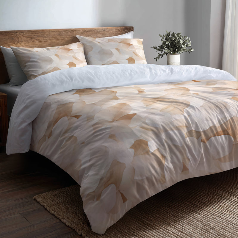Ensemble d'édredon floral 6 pièces - pétales de sable champêtre avec taies décoratives et coussins décoratifs