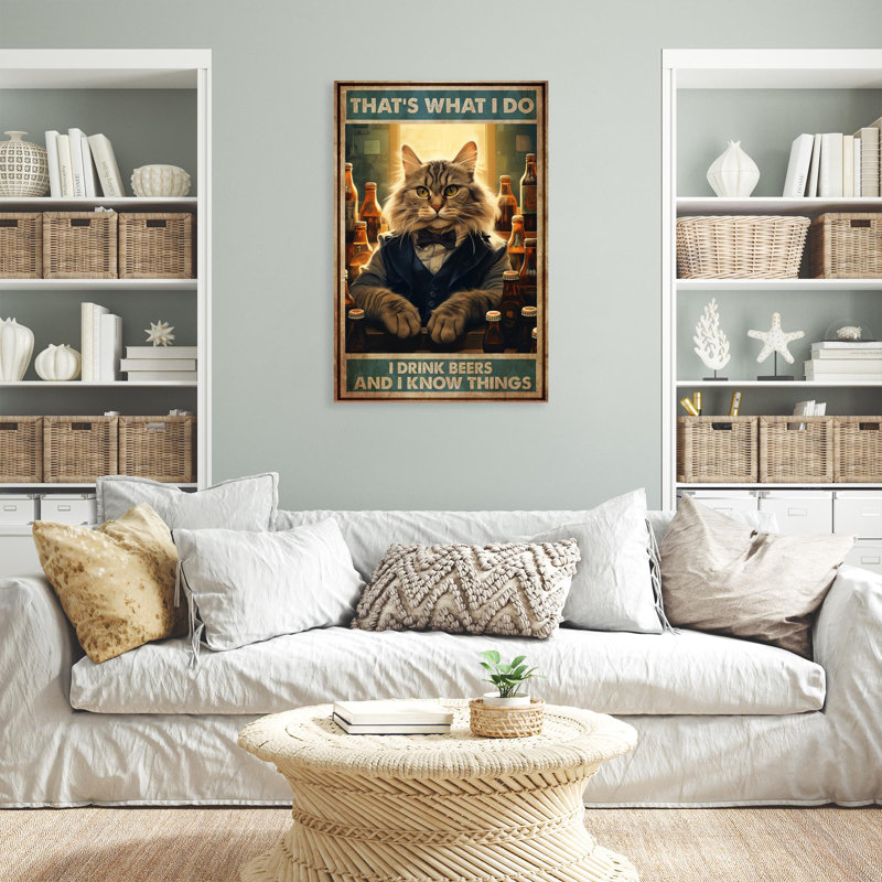 «Cat I Drink Beers» sur toile, H 36 po x l 24 po x P 1,25 po
