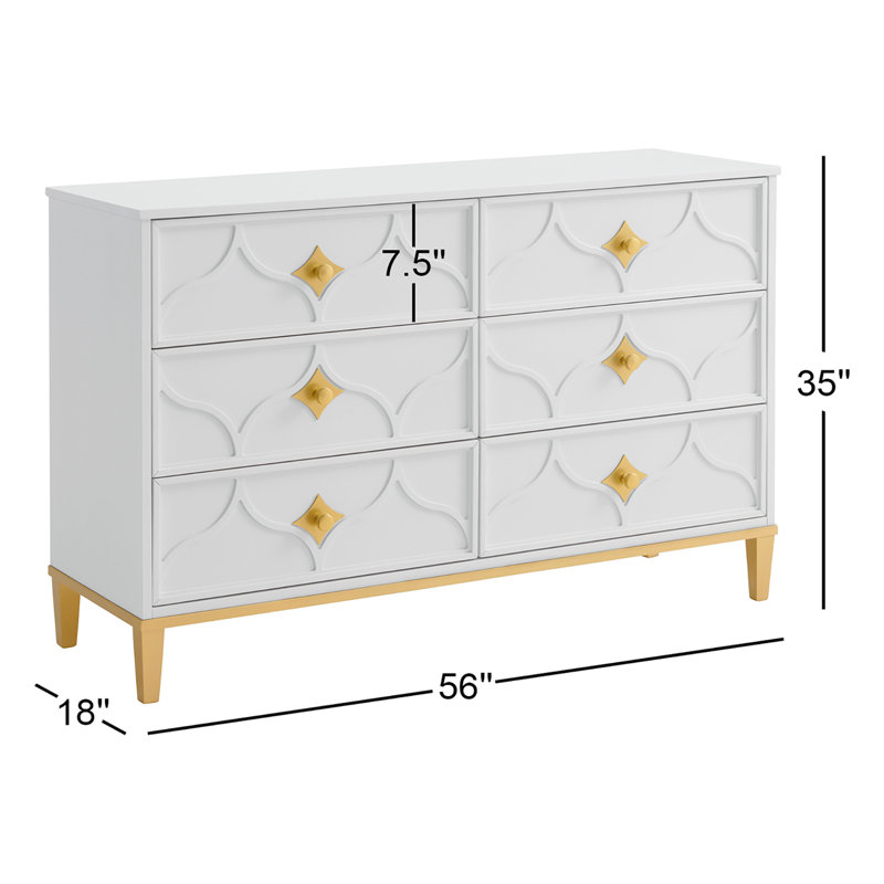 Commode 6 tiroirs Lomita en blanc et or