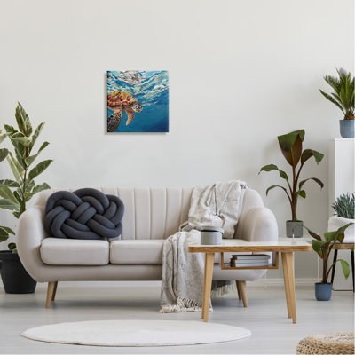 Sea Turtle Swimming Distant Surface Ocean Water Waves by Stacy Gresell - Wrapped Canvas Painting