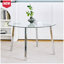 Table de salle à manger moderne et minimaliste en verre ROND, plateau de table en verre transparent et pieds en métal chromé