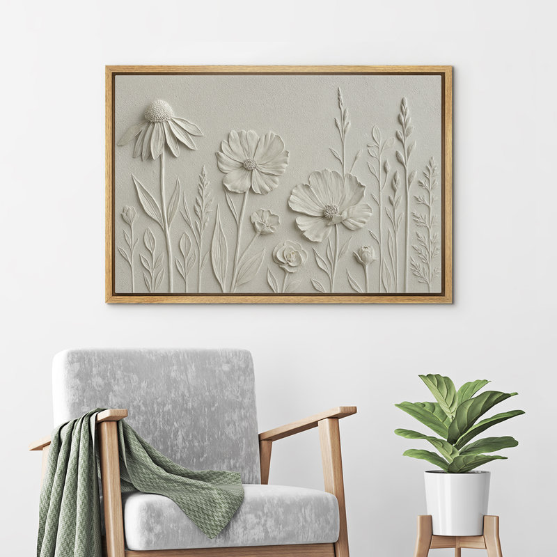 Floral Pattern Elegant Bedroom Wall Decor Daisy Gerbera Canvas Art Framed Canvas Master Bedroom Wall Art Work Print, Natural