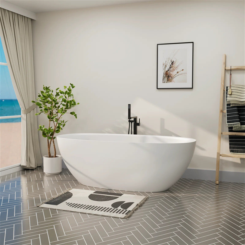 65" X 30" Freestanding Soaking Solid Surface Bathtub With Pop-Up Drain And Overflow, Cupc Certified