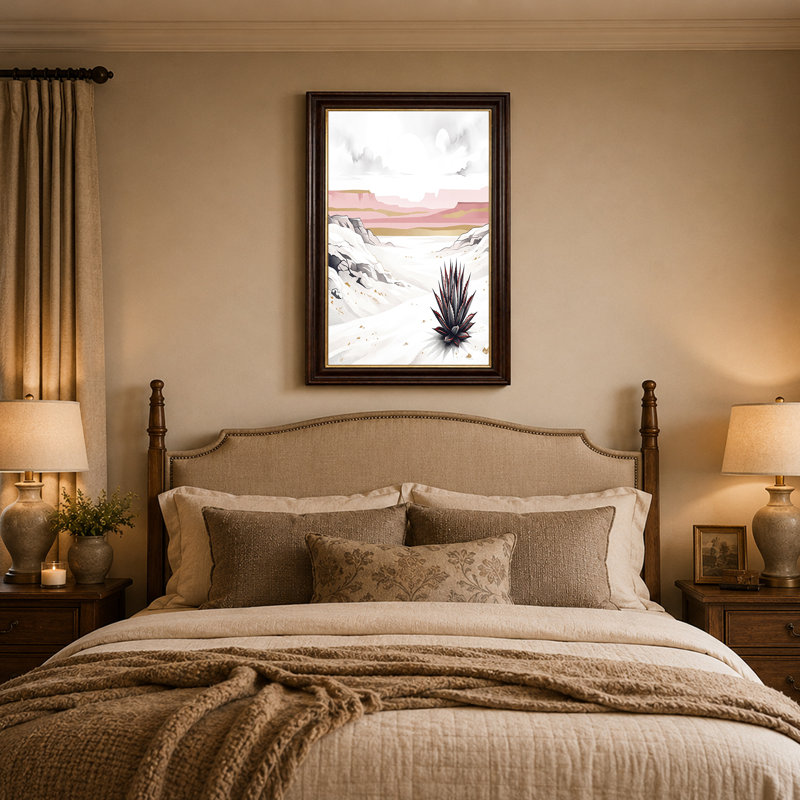 «Agave plant in White Desert Landscape with Pink Hills», art mural sur toile, H 16 po x l 24 po