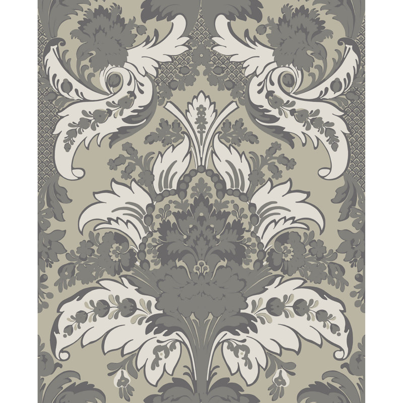 Albemarle Aldwych Damask Wallpaper Roll, Silver/White