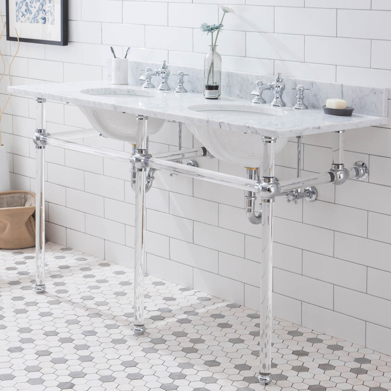 Empire Stone Oval Console Bathroom Sink with Faucet and Overflow, Chrome