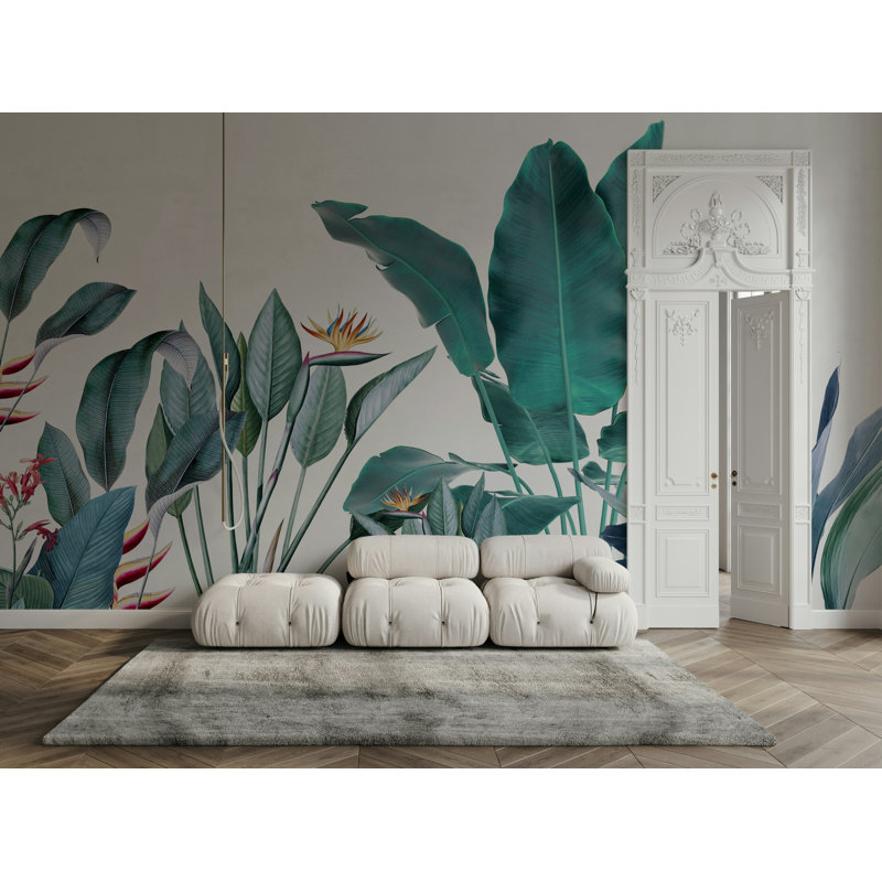 Papier peint tropical feuille de bananier tropical bleu sarcelle, L 50 po x l 75 po