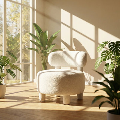 DG Collection 28.35" 28.35" W x 28.35" D x 30.12" H White Teddy Fabric Curved Wingback Armless Accent Chair