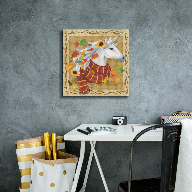 «Fall Unicorn» par Fiona Stokes-Gilbert, art mural sur toile, H 18 po x l 18 po
